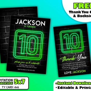 Invitation d'anniversaire pour garçon, invitation à une fête au néon qui brille dans le noir, avec carte de remerciement gratuite, pour les 1 à 13 ans inclus