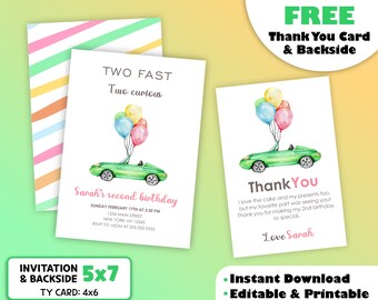 Two Fast Two Curious Birthday Invitation. Two Fast Birthday Invitation. Racing Birthday Invitation. Race Car Birthday. 2 Fast 2 Curious.