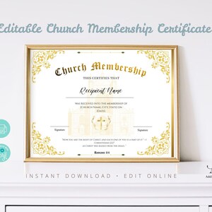 Editable Certificate of Church Membership Template. Printable Membership Certificate. Elegant Christian Certificate. Instant Download.