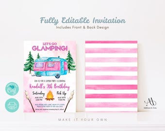 Editable Camping Invitation | Camp Birthday Invitation | Boy/Girl Camper Party Invite | Printable