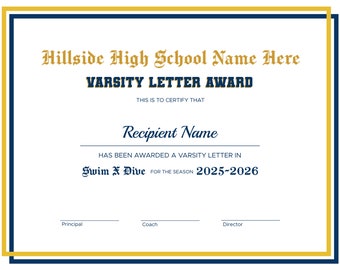 Varsity Letter Certificate Template Etsy Varsity Letter Certificate Template Etsy