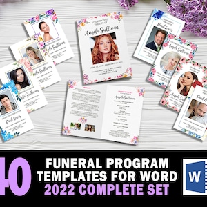 40 Plantillas de programas funerarios florales para Word / Plantilla de obituario / Carta de EE. UU. / Descarga instantánea