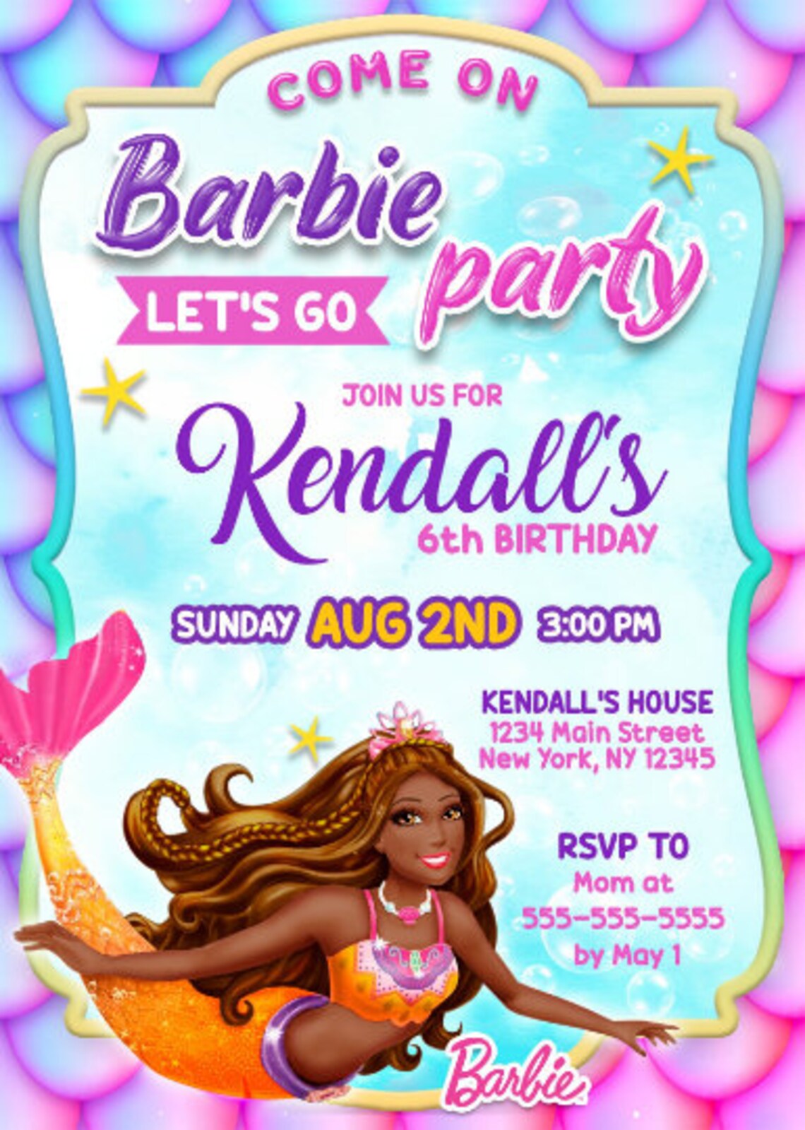 barbie mermaid birthday invitations