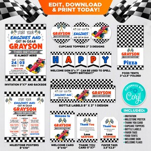 Complete Racecar Birthday Invitation Package. Boy Birthday Invitation. Colorful. Instant Download.