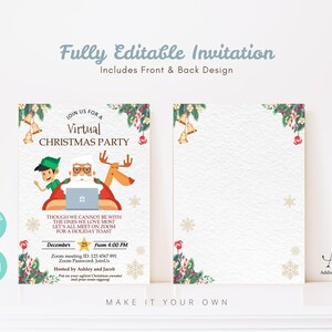 Virtual Holiday Party Invitation - Virtual Christmas Party - Instant Download Editable Printable Christmas Party Invitation