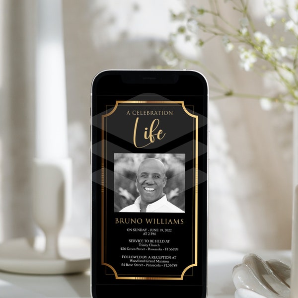 Digital Funeral Announcement. Funeral Electronic Invitation for Smartphones. Electronic In Loving Memory Invitation. Editable Evite.