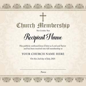 Editable Church Membership Certificate Template. Printable Certificate of Membership. Elegant Membership Certificate. Instant Download.