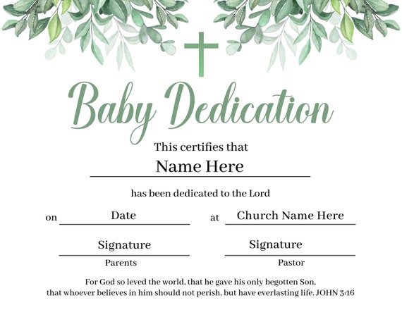 Printable Baby Dedication Certificate. Editable Baby - Etsy