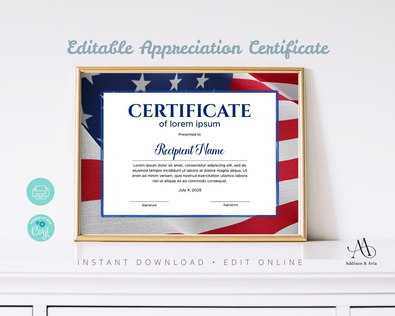 Flagcertifacte Example Editable American Flag Certificate Template. Printable American ...