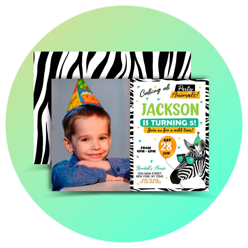 Editable Party Animals With Photo Birthday Invitation Wild One Animals Invitation Zoo Safari Animals Download Printable