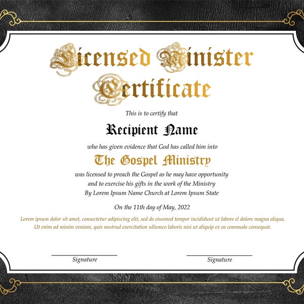 Minister License Certificate Template Etsy Minister License Certificate Template Etsy