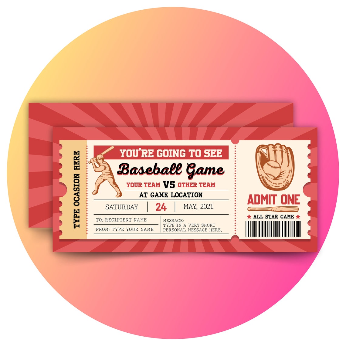 Editable Baseball Ticket Template Surprise Baseball Game Etsy