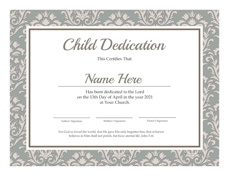 Printable Baby Dedication Certificate Editable Baby Christening