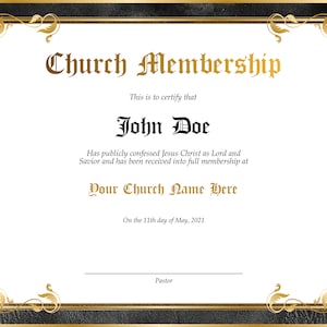 Editable Church Membership Certificate Template. Printable Certificate of Membership. Elegant Membership Certificate. Instant Download.