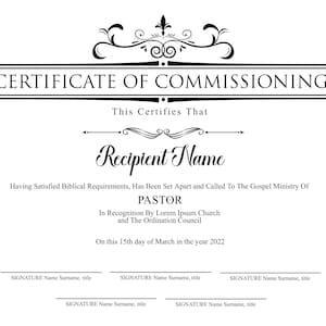 Editable Ordained Minister Certificate Template. Printable Certificate of Ordination. Elegant Ordination Certificate. Instant Download.