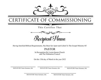Modèle de certificat de ministre ordonné modifiable. Certificat d'ordination imprimable. Certificat d'ordination élégant. Téléchargement instantané.