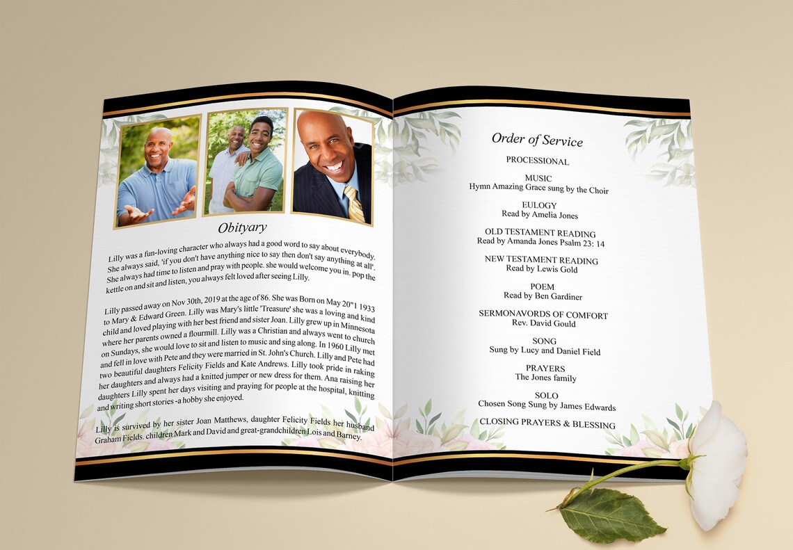 8 Page Funeral Program Template 8 Page Obituary Template Etsy