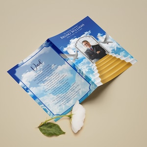 Editable Stairway To Heaven Funeral Program Template With Free Thank You Card and Digital Invitation. Memorial Program.