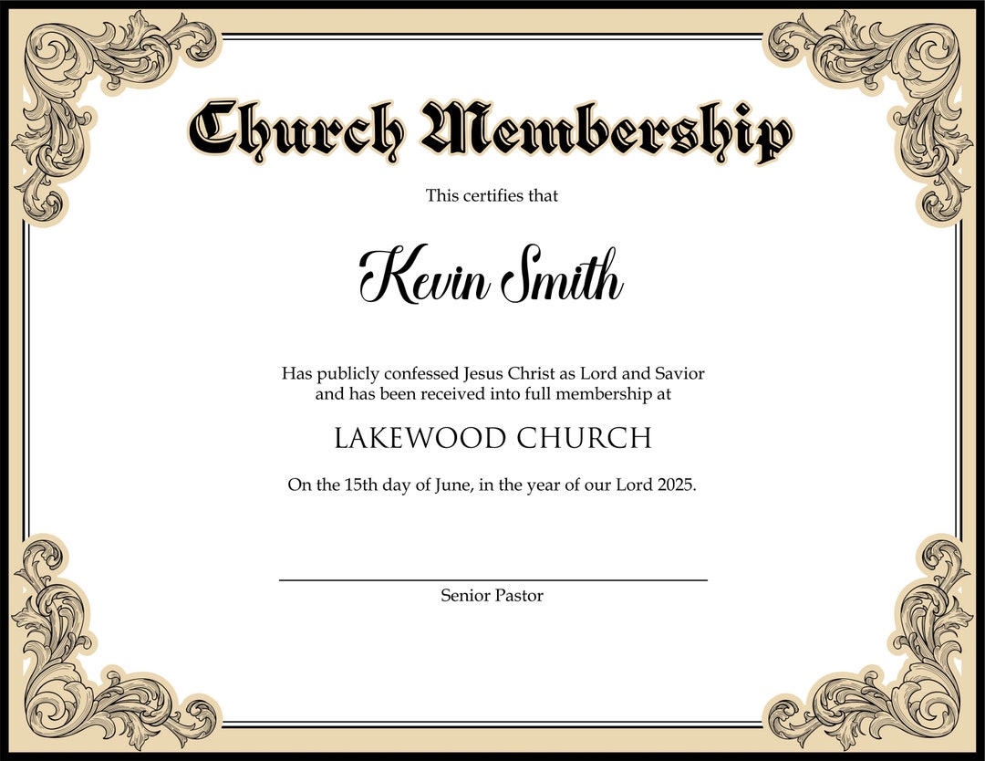Editable Church Membership Certificate Template. Printable Certificate