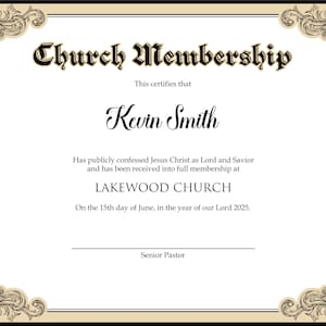 Editable Church Membership Certificate Template. Printable Certificate of Membership. Elegant Membership Certificate. Instant Download.