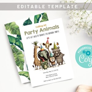 Editable Party Animal Birthday Invitation - Instant Download and Easy to Customize with Corjl