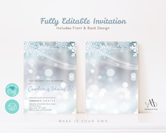 Editable Winter Wonderland Invitation. Snowflake. Winter Birthday Invitation.