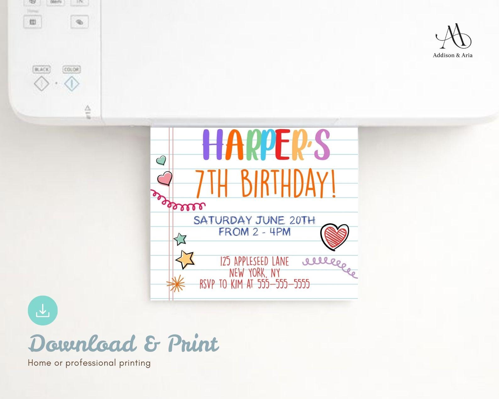 Editable Girls Doodles Notebook Birthday Party Invitation Invite ...