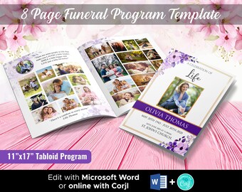 8 Page Funeral Program Template | 8 Page Obituary Template | 11 x 17 inch | Memorial Programs | Memorial Service