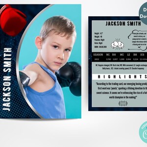 Ring Warrior: Plantilla de tarjeta coleccionable de boxeo / Editable con Corjl