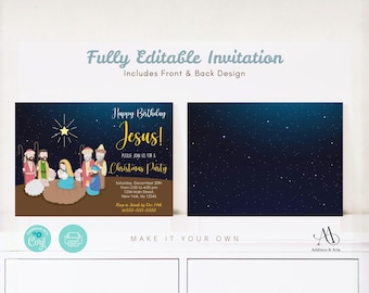 Christmas Invitation. Happy Birthday Jesus. Editable Christmas Template. Baby Jesus. Nativity Christmas Invite. Instant Download.