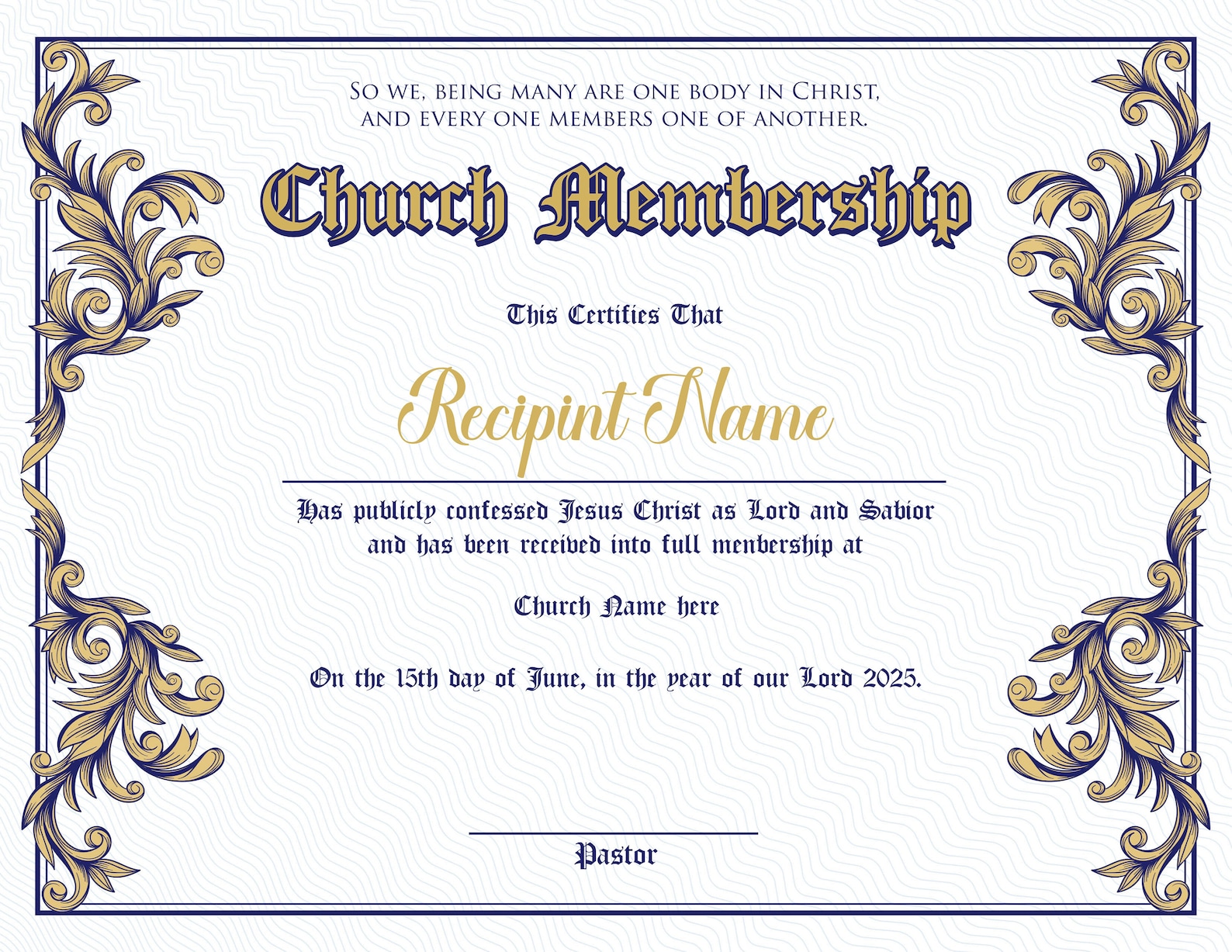 Editable Church Membership Certificate Template. Printable Certificate