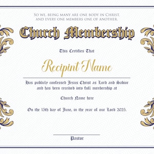 Editable Church Membership Certificate Template. Printable Certificate of Membership. Elegant Membership Certificate. Instant Download.