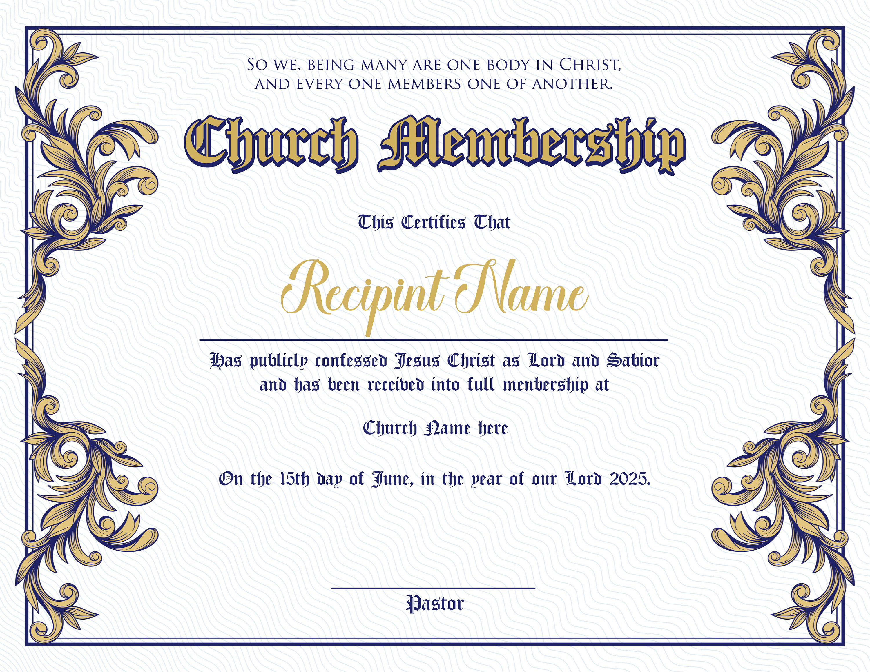Editable Church Membership Certificate Template. Printable Etsy