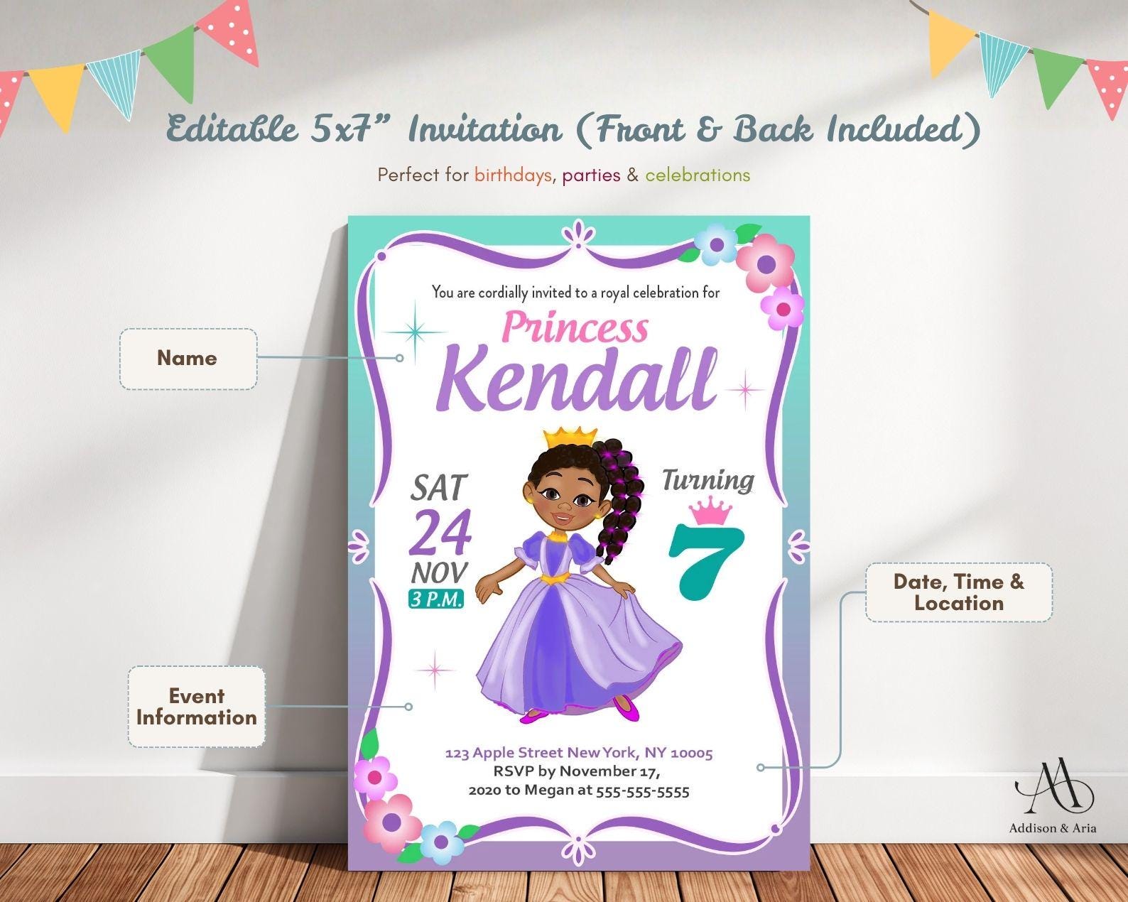 Princess Invitation. Royal Princess Birthday Invitation. Black Princess ...