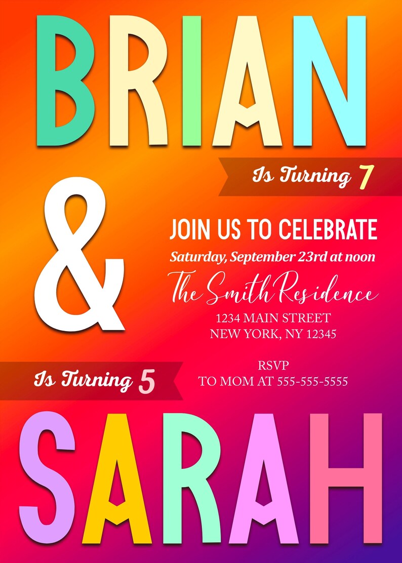 Sibling Birthday Invitations. Joint Birthday Party Invitation. Etsy