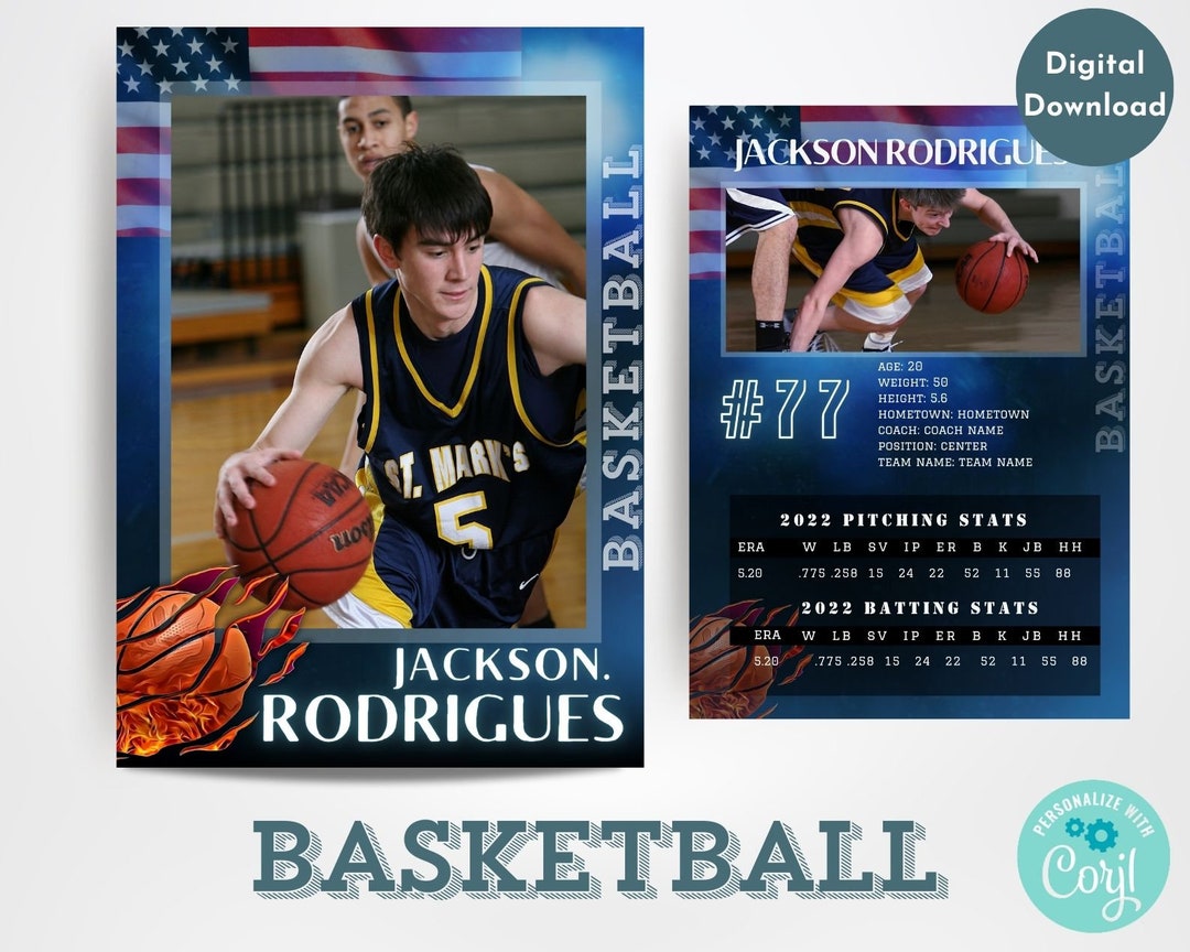 Hoops Hero Basketball Trading Card Template Editable With Corjl Etsy