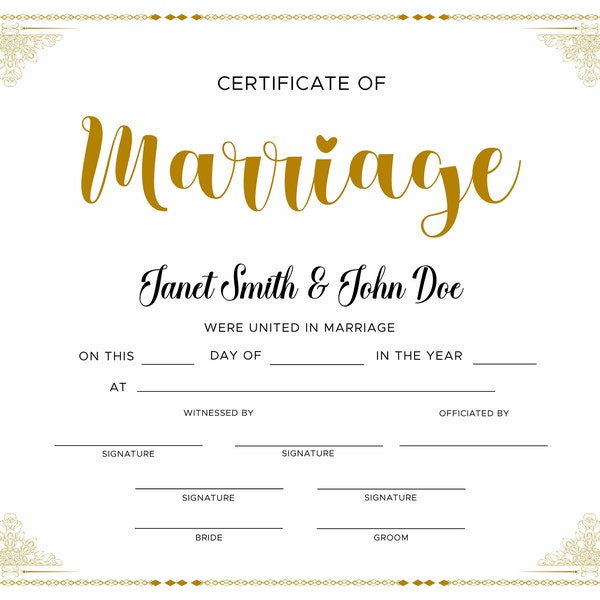 Editable Marriage Certificate. Editable Printable Wedding Certificate Template. Elegant Certificate of Marriage.