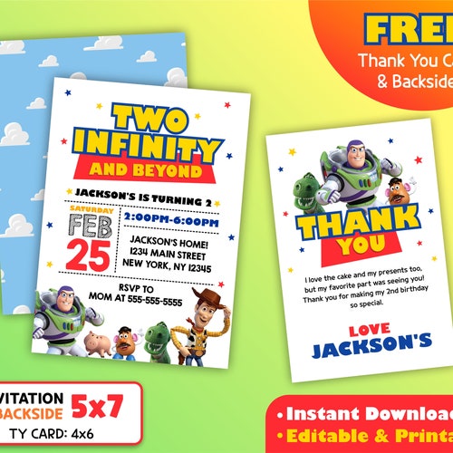 Two Infinity and Beyond Invitation Toy Story 2nd Birthday Etsy