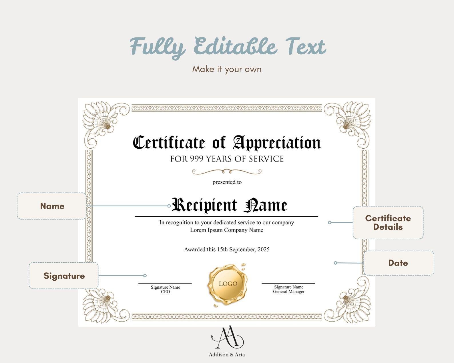 Editable Certificate of Appreciation Template. Editable Printable ...