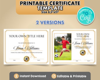 Certificats de récompense de football modifiables (2 versions). Modèles de certificats de football personnalisables. Certificats de récompense sportive.