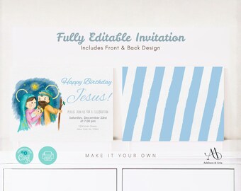 Christmas Invitation. Happy Birthday Jesus. Editable Christmas Template. Baby Jesus. Nativity Christmas Invite. Instant Download.