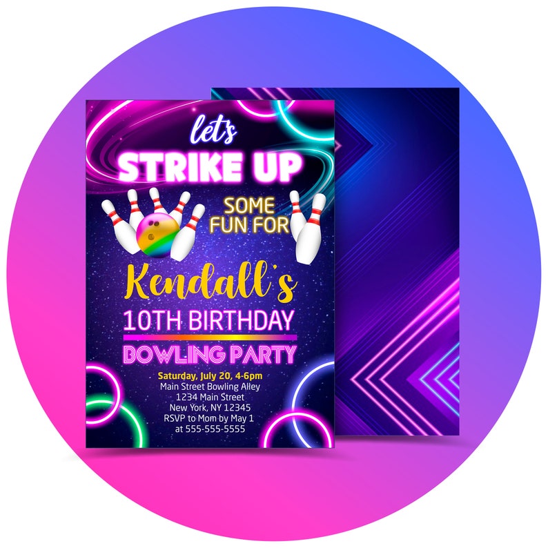 Bowling Birthday Party Invitation Bowl Party Invitation