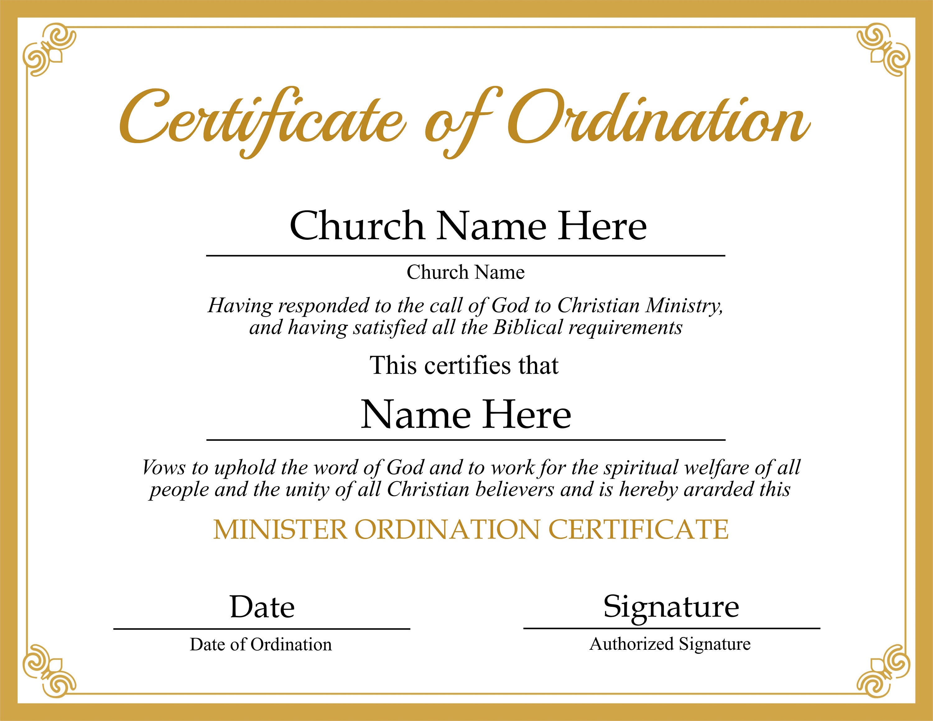 Editable Ordained Minister Certificate Template. Printable Certificate Editable Ordained Minister Certificate Template. Printable Certificate