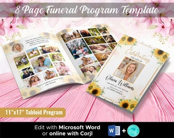 8 Page Funeral Program Template | 8 Page Obituary Template | 11 x 17 inch | Memorial Programs | Memorial Service