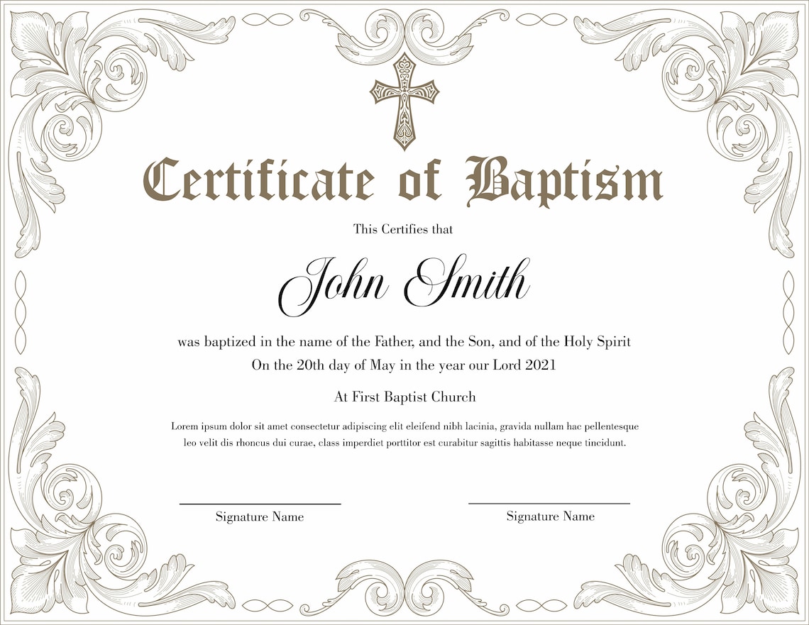 Editable Baptism Certificate Template. Printable Certificate of Baptism. Etsy