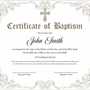 Plantilla de certificado de bautismo editable. Certificado de bautismo imprimible.