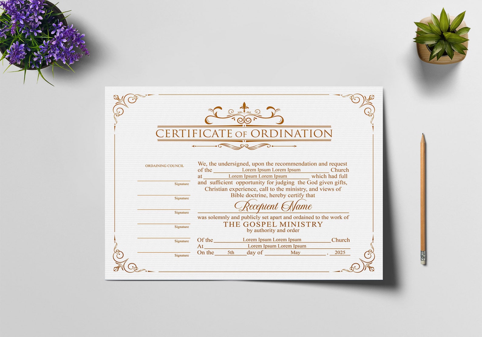 Editable Ordained Minister Certificate Template Printable Certificate