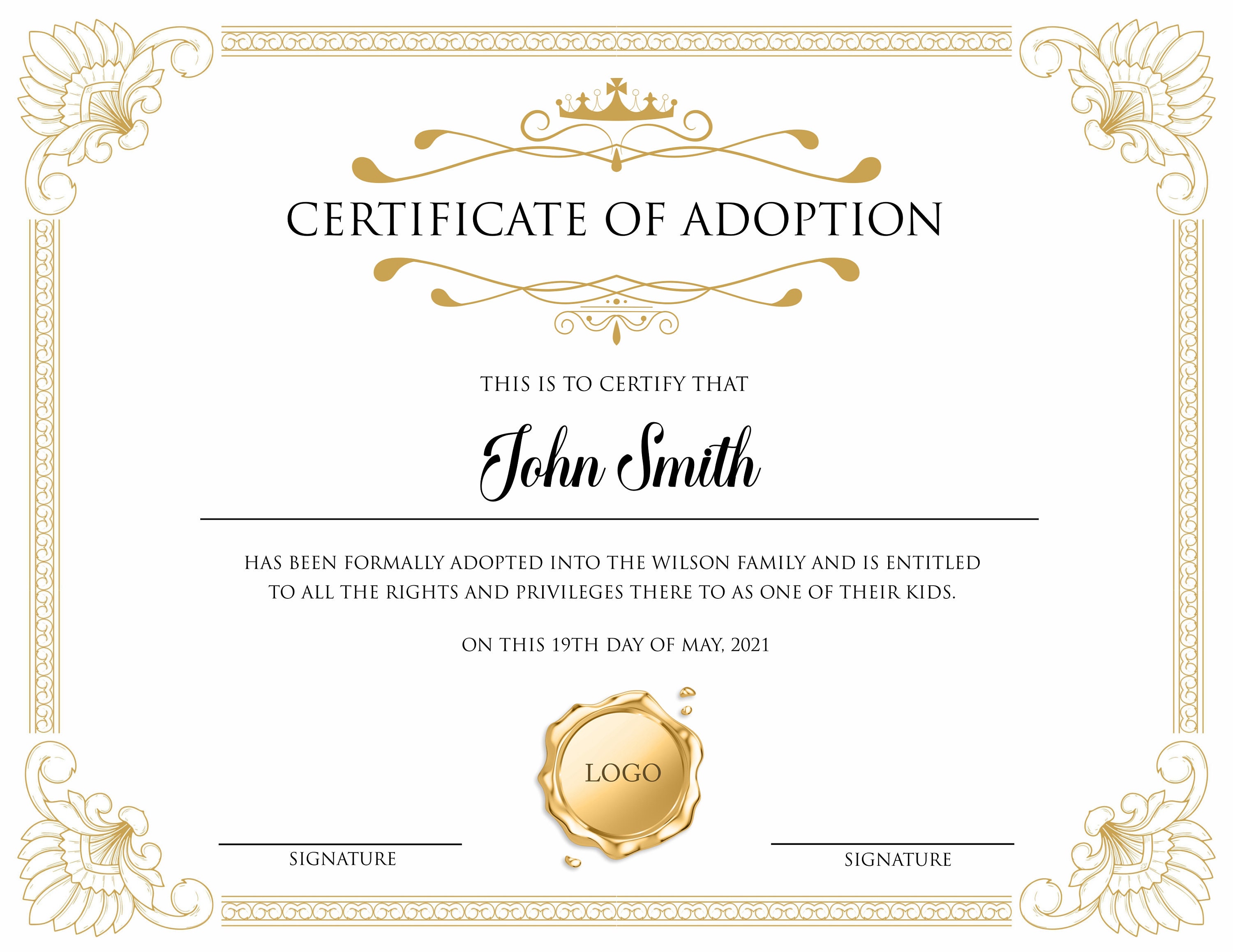 certificate of adoption template