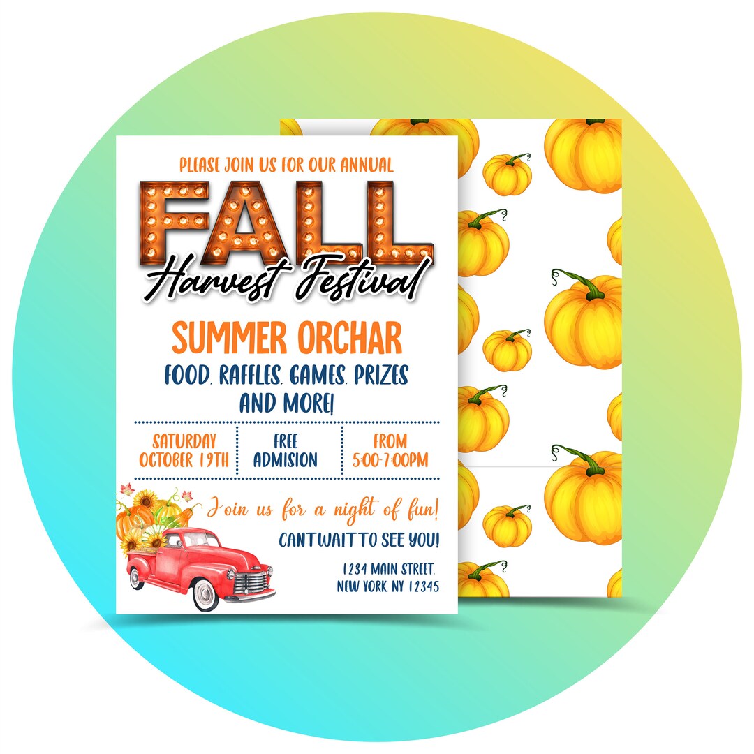 Fall Rally Invite Fall Festival Invitation. Fall Fest Flyer. Pumpkin. Truck. Pumpkin ...