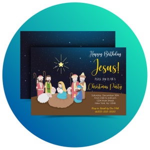 Weihnachtseinladung. Alles Gute zum Geburtstag Jesus. Bearbeitbare Weihnachtsvorlage. Jesuskind. Krippe Weihnachten einladen. Sofortiger Download.